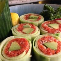 Spicy Tuna Naruto · Wrapped in cucumber. Spicy tuna and avocado.