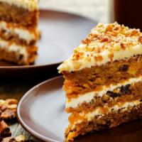 Carrot Cake · Contains carrots mixed into the batter with white cream cheese frosting.