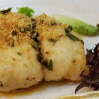 Filet Of Sole Rollatini · Filet of sole sautéed with garlic, paprika, and bread crumbs.