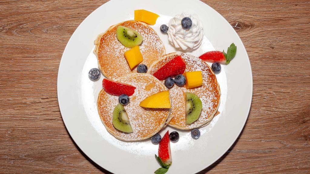 Fresh Fruit Party Pancake · Vanilla ice cream, seasonal fruits and strawberry jam.
