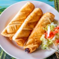 Chimichanga Shredded Chicken · Shredded chicken or beef or ground beef two crisp flour tortillas served with rice and beans.
