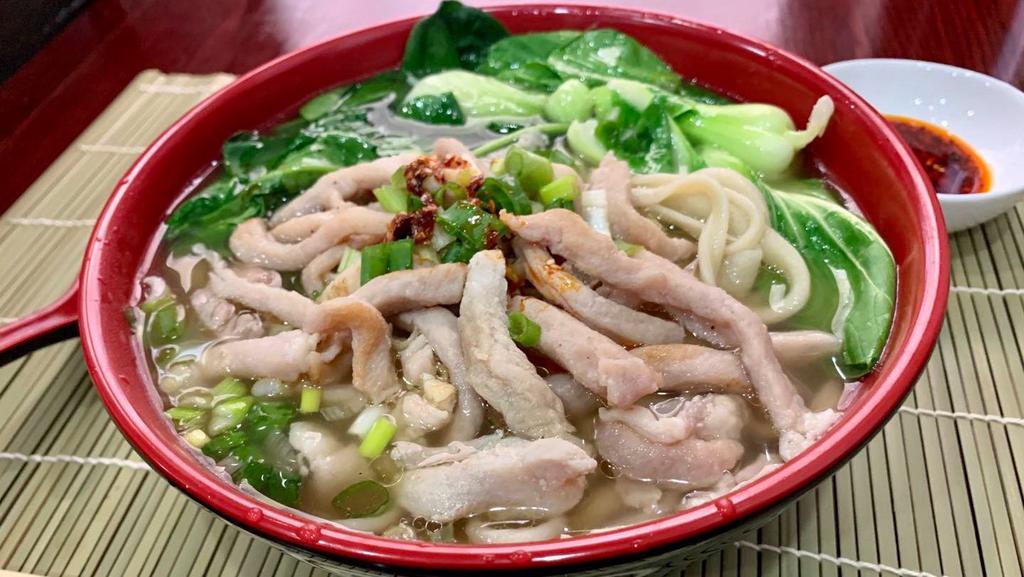 Shredded Pork Chop Noodle Soup · Served with beef broth and choice of noodle. Can substitute vegetable broth.