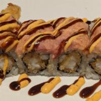 Kaiyo · shrimp tempura inside topped with spicy tuna belly and spicy mayo