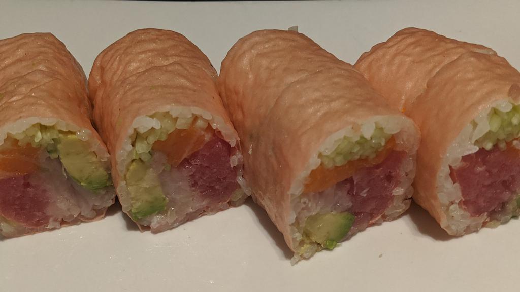 Umi · Tuna, salmon, yellowtail avocado, cucumber, wrapped with soy paper.