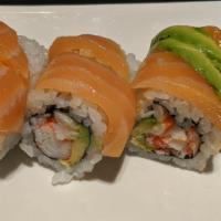 Oda · Kani, shrimp, avocado imide, topped with smoked salmon.