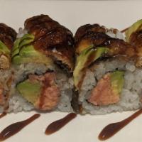 Genji · Spicy tuna, avocado inside, topped with eel and eel sauce.