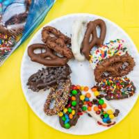 Chocolate Covered Pretzels · Pick milk, dark, or white chocolate and their toppings to be plain, sprinkles, M&M's or nonp...