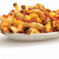 Cheese & Bacon Fries · Topped with cheese sauce and bacon pieces.