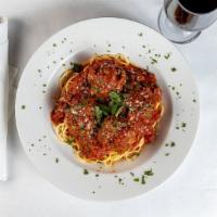 Spaghetti With Meatballs  · Pasta with a tomato based red sauce. ball of seasoned meat.