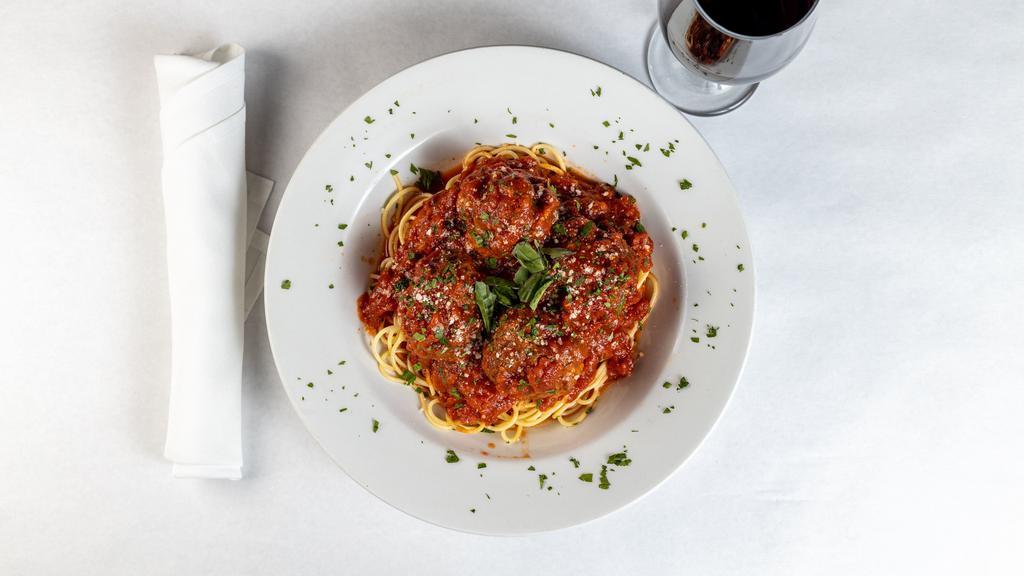 Spaghetti With Meatballs · Pasta with a tomato based red sauce. ball of seasoned meat.