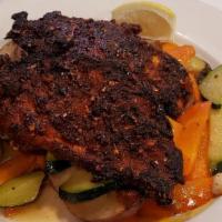 Blackened Chicken · Seasoned with our house spices. Served with roasted potatoes and vegetables.