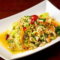 Larb Salad · Little spicy. Choice of minced chicken, minced tofu or minced roasted duck. Crispy rice, min...
