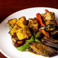 Eggplant And Tofu Delight · Little spicy. Sautéed w/ black bean, basil, and chili paste.