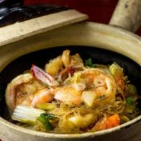 Shrimp Clay Pot · Steamed shrimp baked in garlic, scallion,baby corn,mushroom, bell pepper, cilantro, napa,cel...