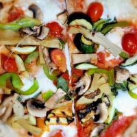 Gourmet Personal Ortolana Pizza · Tomato, mozzarella and mixed grilled vegetables.
