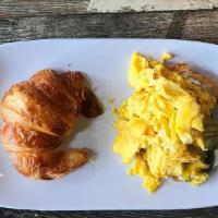Lucy · 3 whisked eggs, sausage, Gruyere, and croissant.