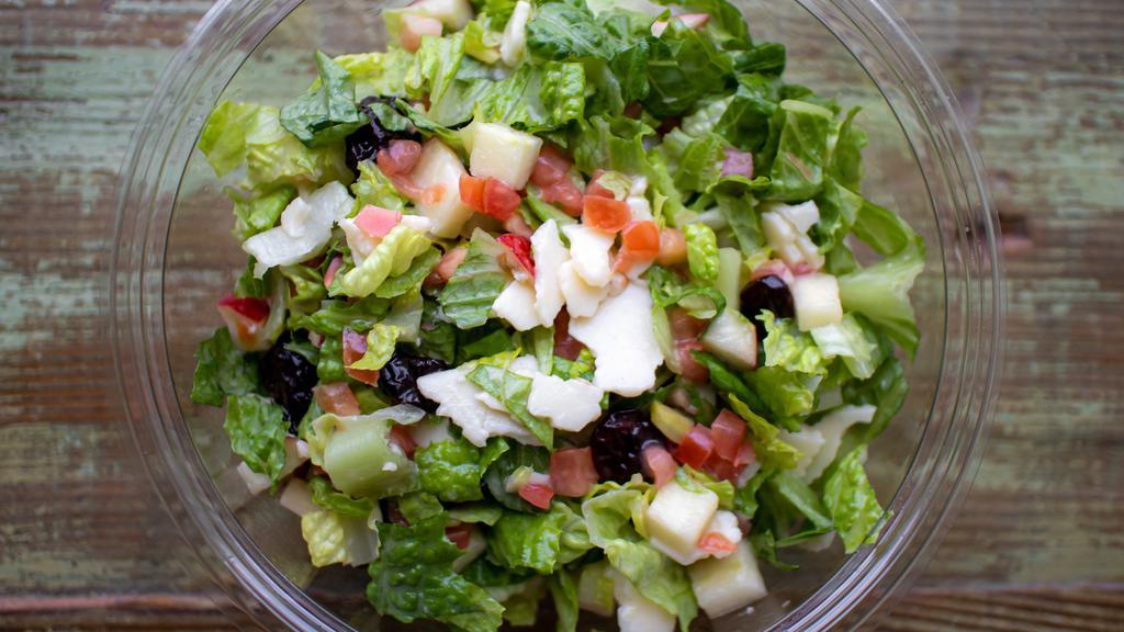 Harvest Salad · Mixed greens, apples, cheddar cheese, dried cherries, and grape tomatoes with a lemon vinaigrette.