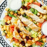 Grilled Chicken Breast Salad · Deliciously grilled chicken breast strips. Includes a generous spring mix of chopped romaine...
