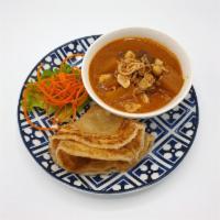 A-4 Roti Massamun · Slow cooked beef massamun curry served with toasted flat bread. **If you need plastic utensi...