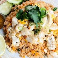 M-1 Khao Pad Poo · Jumbo lump crab meat fried rice with onion, scallion, and egg served with house special spic...