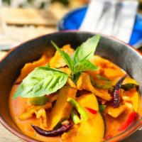 C-3 Pumpkin Red Curry · Pumpkin, string bean, bell pepper, and basil in red curry sauce. **If you need plastic utens...