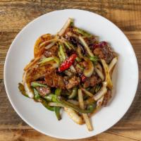Mongolian Beef · Spicy. Spicy. Sliced beef, green onion, green pepper, carrot, bamboo shoot fried with specia...