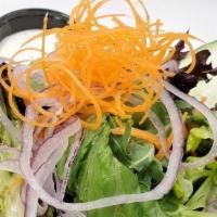 Mixed Green Salad With Grilled Chicken · Mixed greens carrots onions and balsamic vinaigrette dressing topped with grilled chicken br...