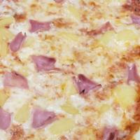 Hawaiian · Tomato sauce, mozzarella cheese, ham and pineapple.