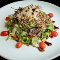 Mediterranean Salad · Fresh tomatoes, lettuce, cucumber, baby corn, red onion topped with grated feta cheese mixed...