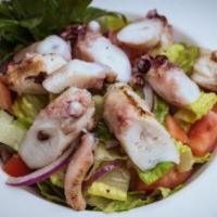 Octopus Salad · Char-grilled octopus chunks, served over special cherry mixed salad.