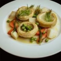 Artichoke · Prepared with olive oil served with diced potato, carrot and peas.