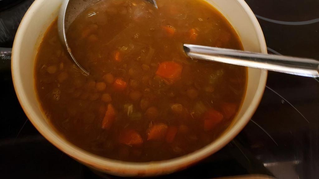 Lentil Soup · Served with pita bread.