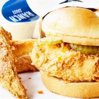 Fried Chicken Sandwich Combo · Comes with  
 One small size sides and 12 ounce Fountain Soda
The side your choice of mashed...