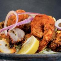 Tandoori Platter · Assortment of Tandoori Chicken Tikka, Chicken Malai Tikka, Chicken Seekh Kebab and Tandoori ...