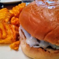Gaslight Burger · Fresh ground beef, lightly seasoned and grilled to order. Served with a homemade pickle and ...