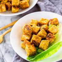 Curry Spiced Tofu (Vegan) · Bite-sized firm tofu cubes seasoned with curry powder, turmeric, ginger, garlic, and chili p...