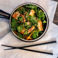 Miso Kale & Kimchi (Contains Soy) (Vegan)(Cold) · Shredded kale, kimchi, sesame seeds, shredded carrots, miso, rice vinegar, sesame oil, orang...