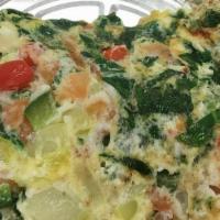 Healthy Omelette · Egg whites, spinach, bell peppers, tomato, and onion. Served with three egg and toast, roll ...