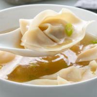 War Wonton Soup · Seasend broth with filled wonton dumplings.