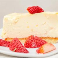Cheesecake · Creamy cheesecake with a choice of topping.
