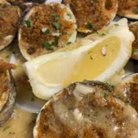 Clams Oreganata · (8) Baked little necks topped with Italian breadcrumbs mixed with garlic, cheese, white wine...