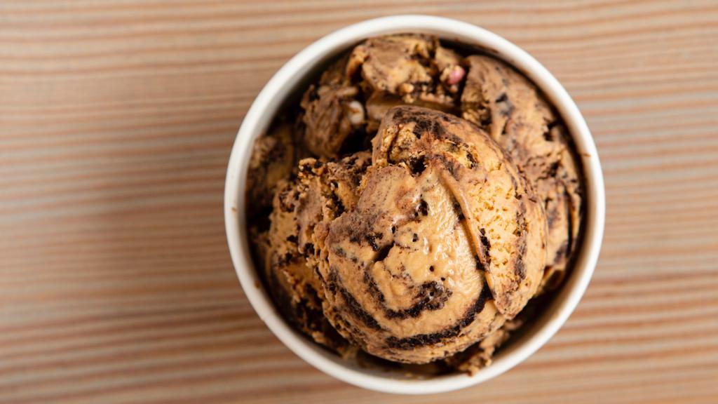 Beantown Buzz Ice Cream · Espresso ice cream with chocolate covered espresso beans and a chocolate swirl.