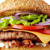 Greek Burger · 8oz ground meat patty, served with crumbled feta cheese, sliced red onion, tomato and dried ...