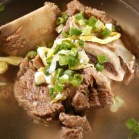 Kalbitang - Short Rib Soup · hot short rib soup  , rice with 4 kind of kimchi , turnip kimchi , seasonal green vegetable(...