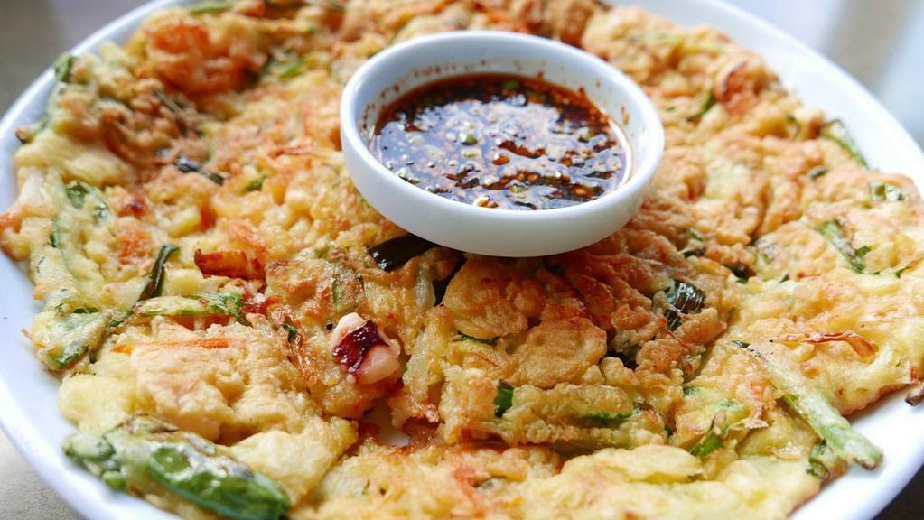 Seafood Pancake · seafood pancake , korean style , green onion , shrimp ,squid , onion, carrot