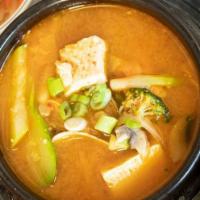Miso Stew - Chigae · miso stew ( chigae ) with assorted seasonal vegetable , rice ,4 kind of vegetable ( banchan ...