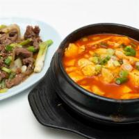 Tofu Soup Choice & Bulgogi · bulgogi and one choice of tofu soup from original , combo , seafood , kimchi , beef intestin...