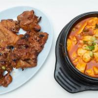 Tofu Soup Choice & Bbq Chicken · bbq chicken  and one choice  of tofu soup ( soondubu )  from original , combo , seafood , ki...