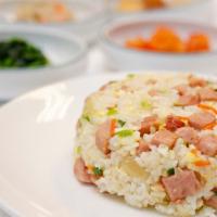 Fried Rice With Spam · come with 4 kind of side dish included kimchi ,daikon kimchi , potatoes etc