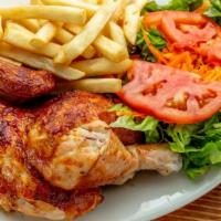 #2 1/2 Pollo (1/2 Chicken) · Papas fritas and ensalada ó Arroz Blanco and Frijoles./French Fries and Salad or White Rice ...